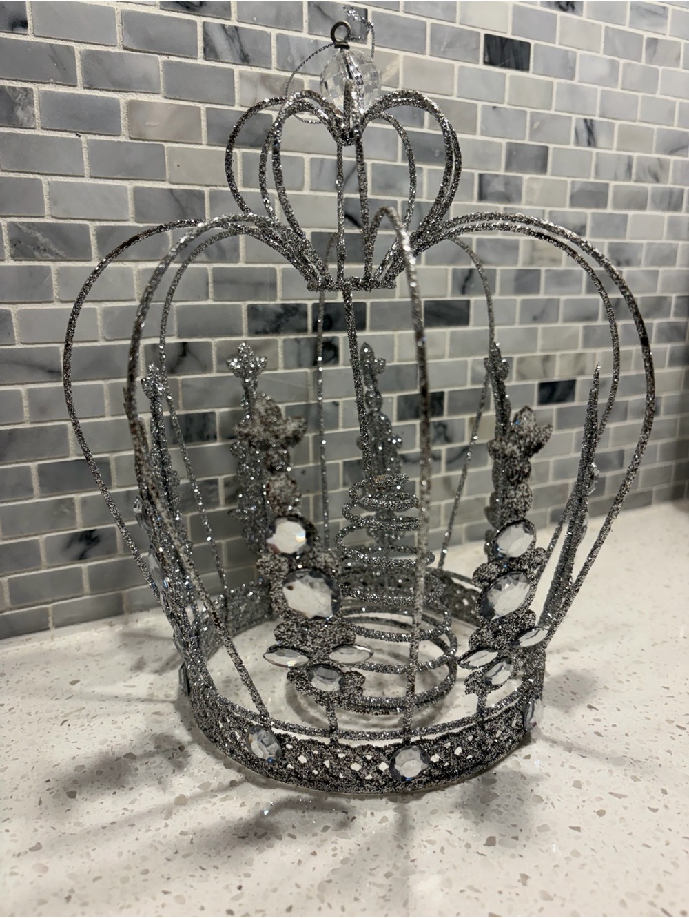 Glitter & Rhinestone Silver Crown Decorative Accent/tree topper/centerpiece